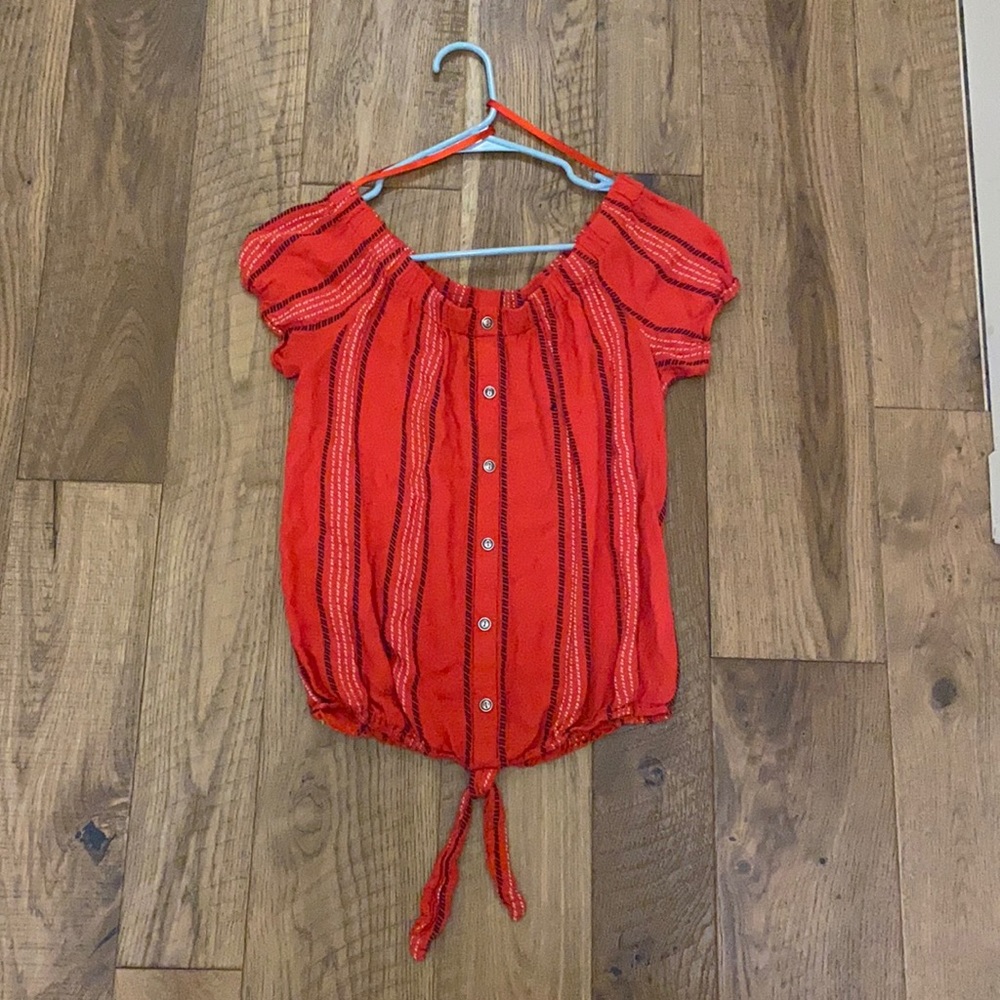Red Anthropologie Off-The-Shoulder Blouse
